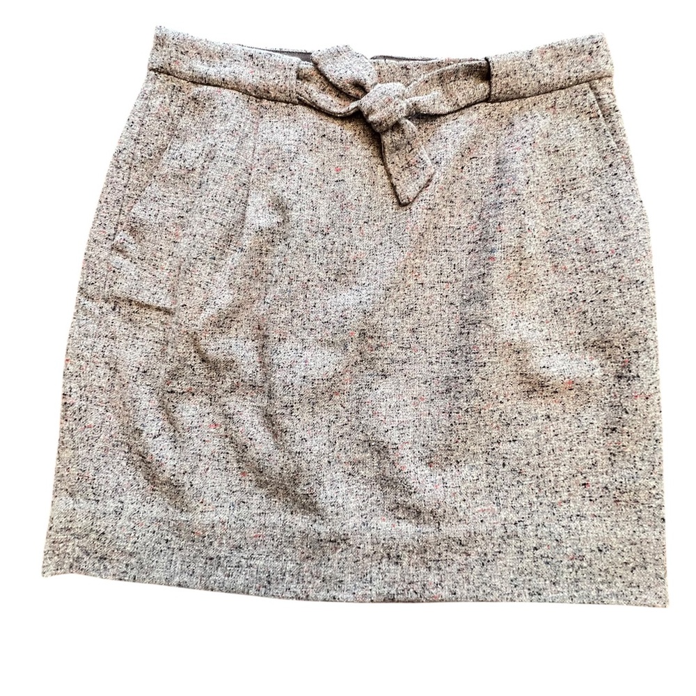 J Crew Bow Tie Detail Flannel Mini Skirt Heather Donegal Gray Sz 4 Office Preppy